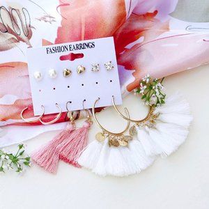 🌟BOGO🌟Tassels Hoops Studs Set White & Peachy Pink
